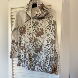 AMPERSAND AVE Light Gray Floral Cowl Neck Sweater Double Hood Medium